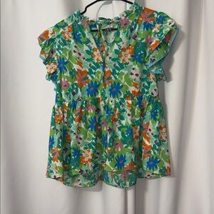 Angie Vibrant Floral Blouse - Green and Orange stock show shirt never worn